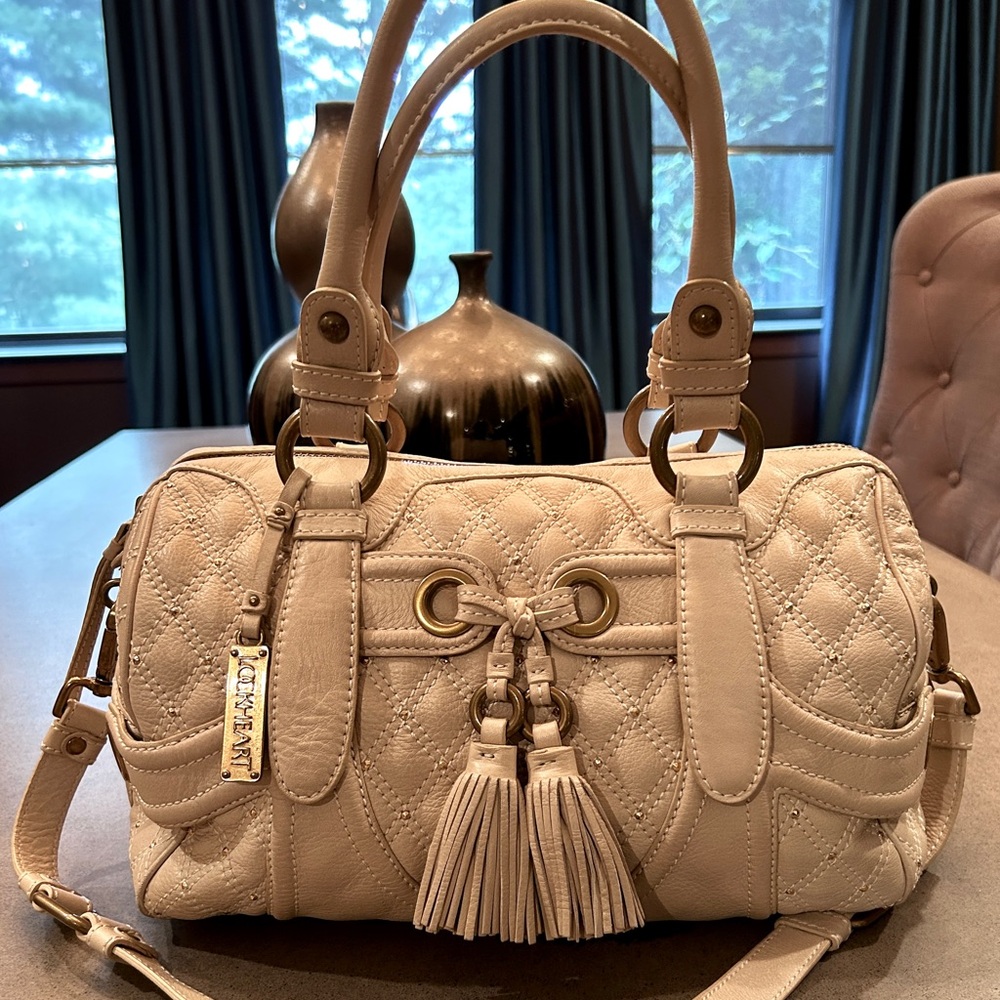 Lockheart Cream Leather Satchel with Gold Hardware